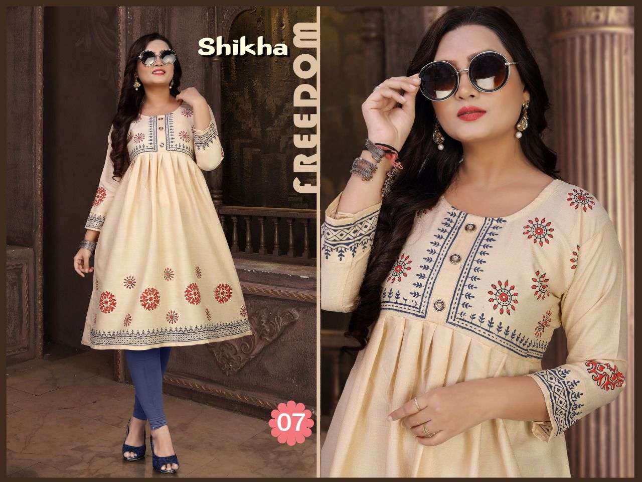 TRENDY SHIKHA HEAVY RAYON TWO TONE Block Work Chapti Pattern Kurti CATALOG WHOLESALER BEST RATE