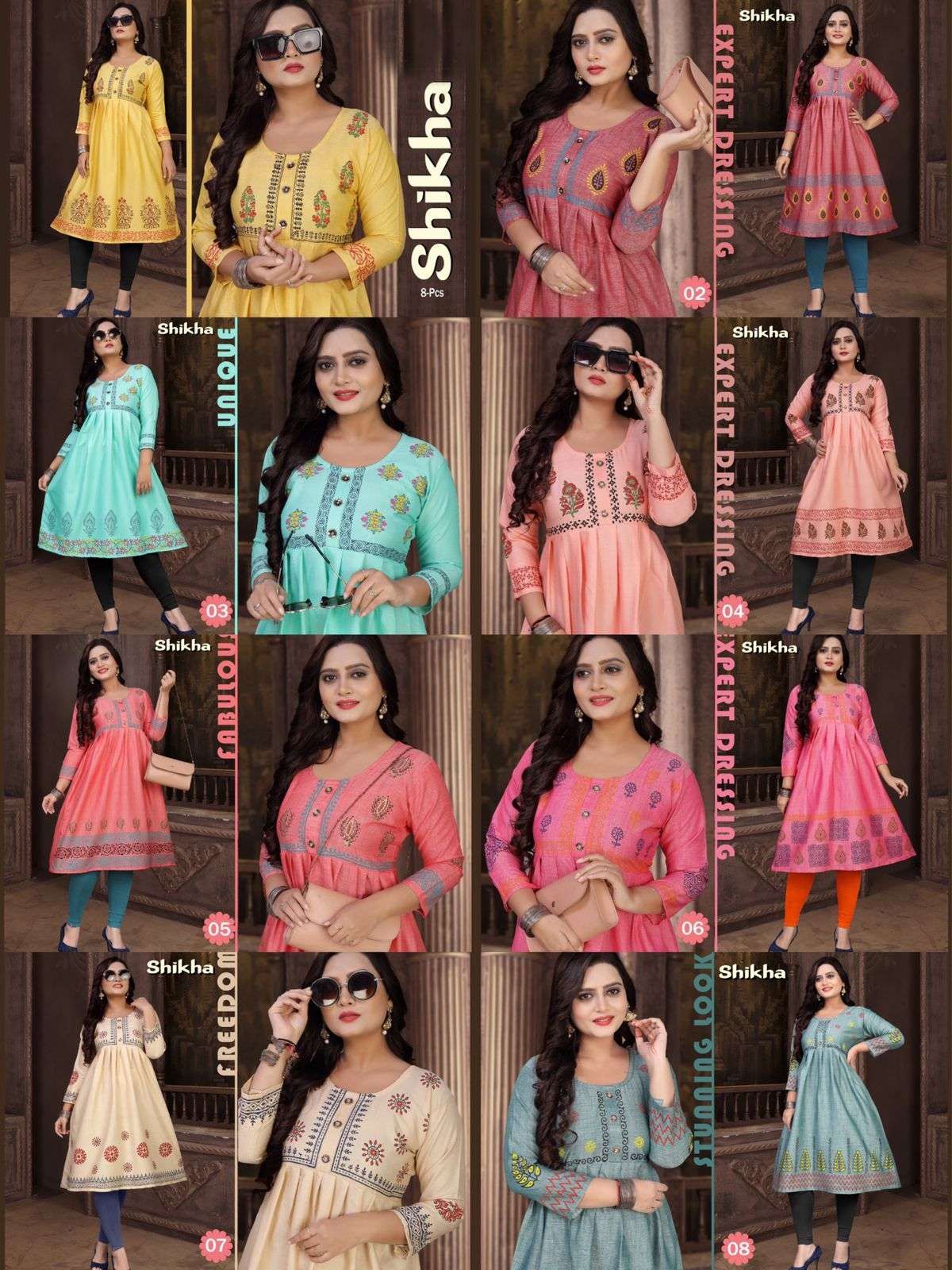 TRENDY SHIKHA HEAVY RAYON TWO TONE Block Work Chapti Pattern Kurti CATALOG WHOLESALER BEST RATE