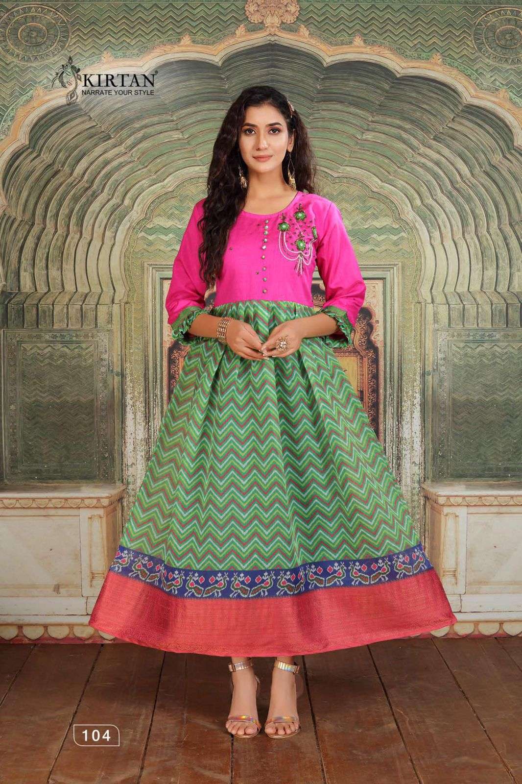 kavyanjali BY KIRTAN HEAVY digital print flair pattern with hand work KURTI CATALOG WHOLESALER BEST RATE