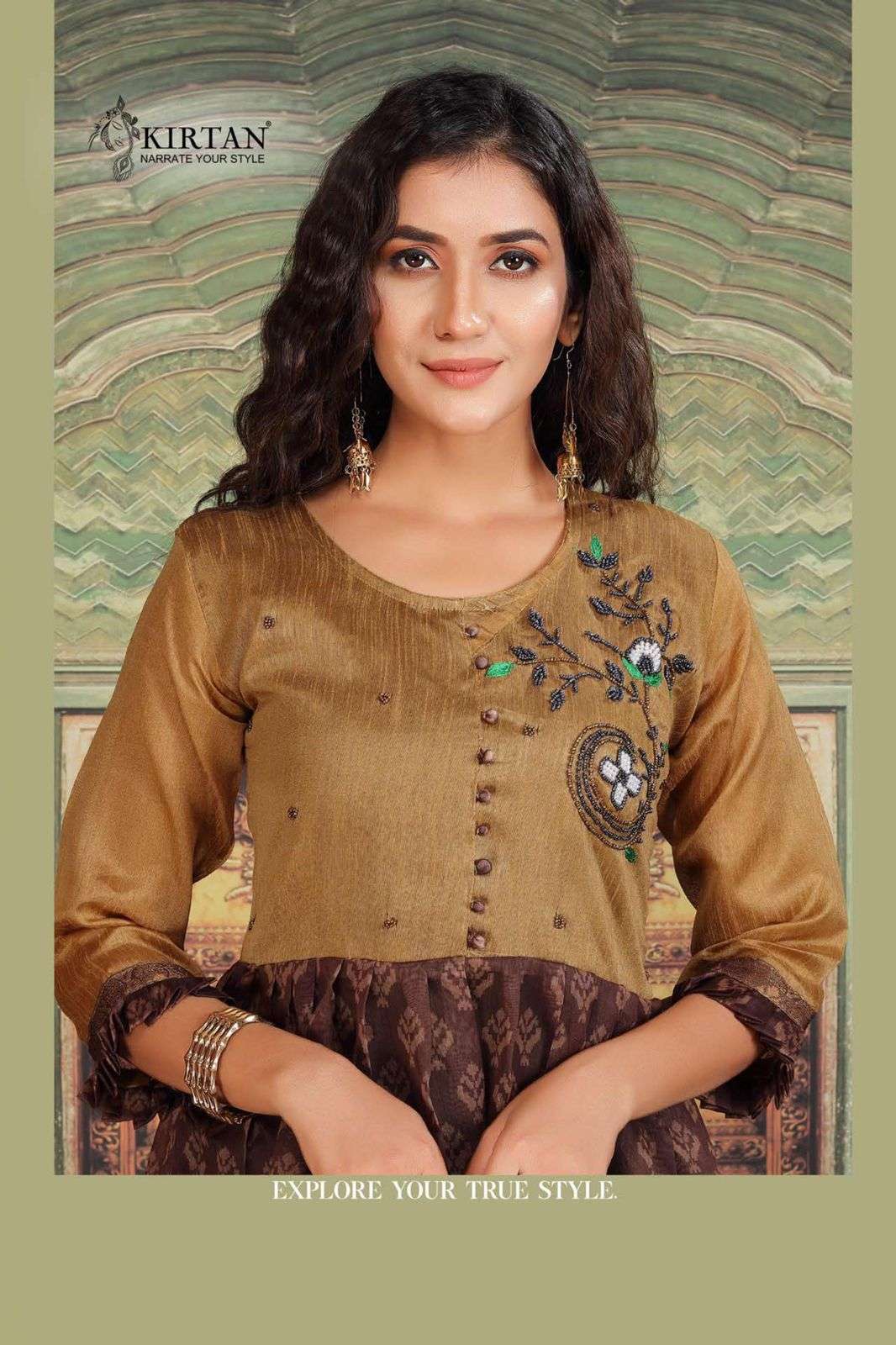 kavyanjali BY KIRTAN HEAVY digital print flair pattern with hand work KURTI CATALOG WHOLESALER BEST RATE