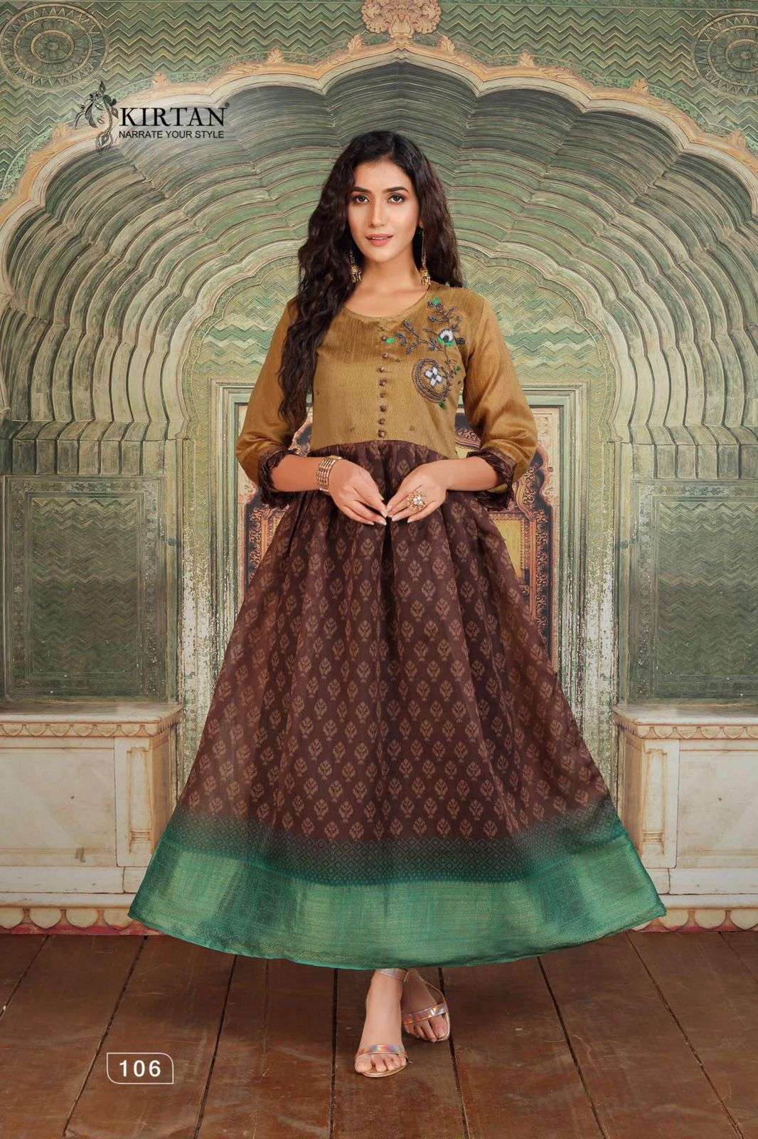 kavyanjali BY KIRTAN HEAVY digital print flair pattern with hand work KURTI CATALOG WHOLESALER BEST RATE