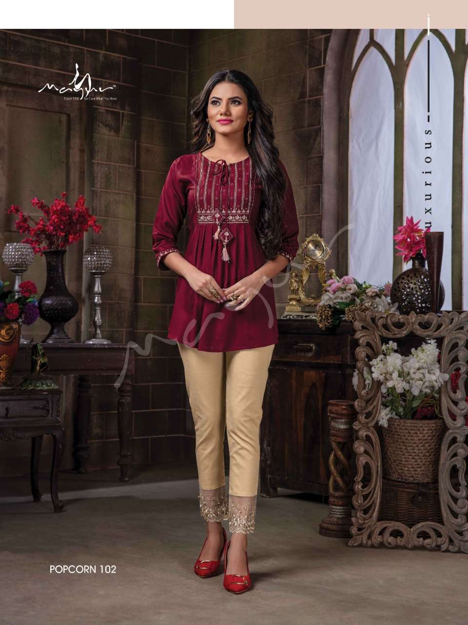 mayur popcorn fancy rayon short top in surat
