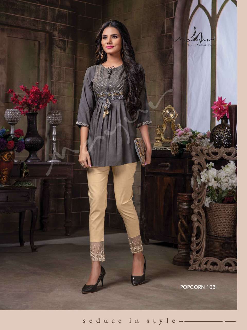 mayur popcorn fancy rayon short top in surat