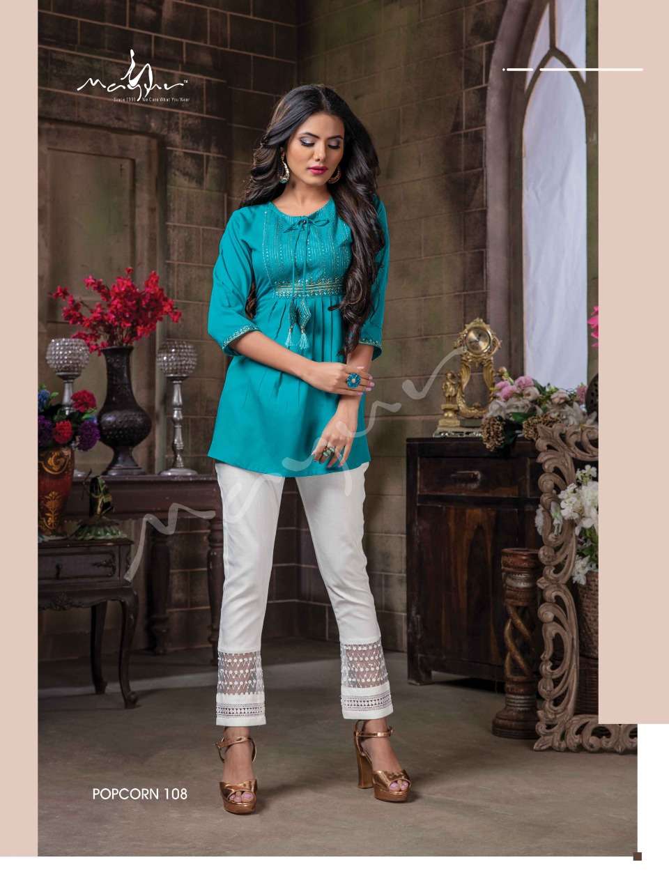 mayur popcorn fancy rayon short top in surat