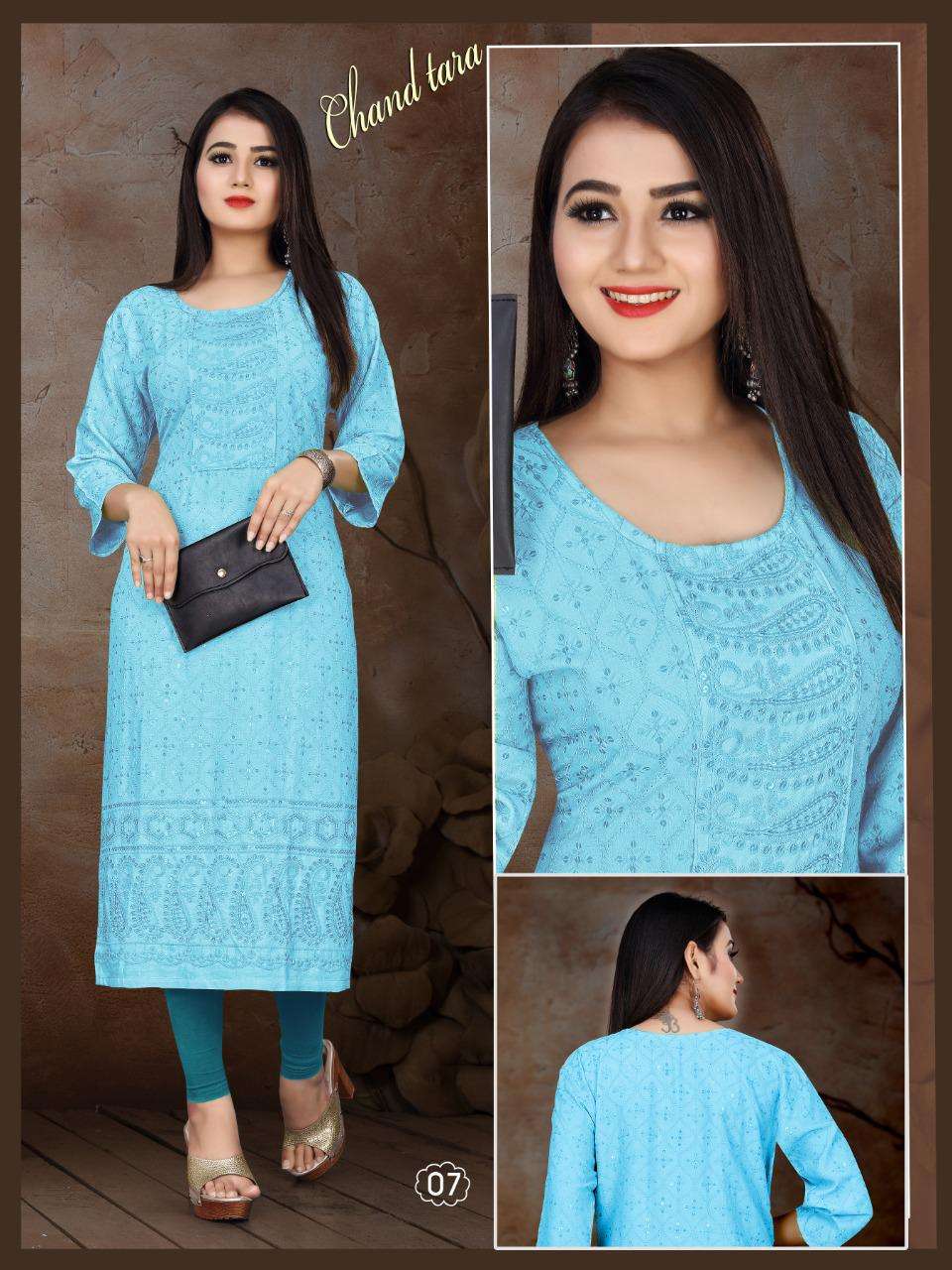 AAGYA Chand Tara HEAVY Sifli Sequence Rayon Front Back Sequence Work KURTI CATALOG WHOLESALER BEST RATE