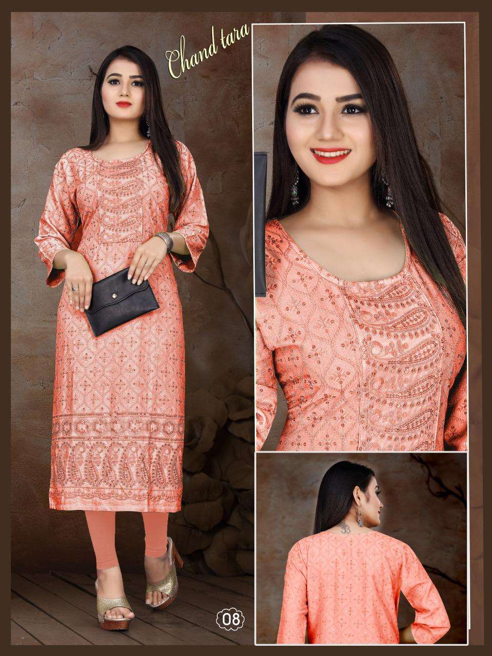 AAGYA Chand Tara HEAVY Sifli Sequence Rayon Front Back Sequence Work KURTI CATALOG WHOLESALER BEST RATE