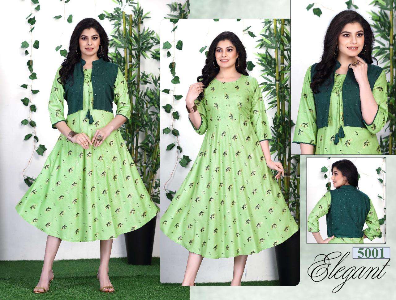 BEAUTY QUEEN SAISHA HEAVY RAYON 14 KG All over foil printed kurta and sequence  work done on jacket KURTI CATALOG WHOLESALER BEST RATE