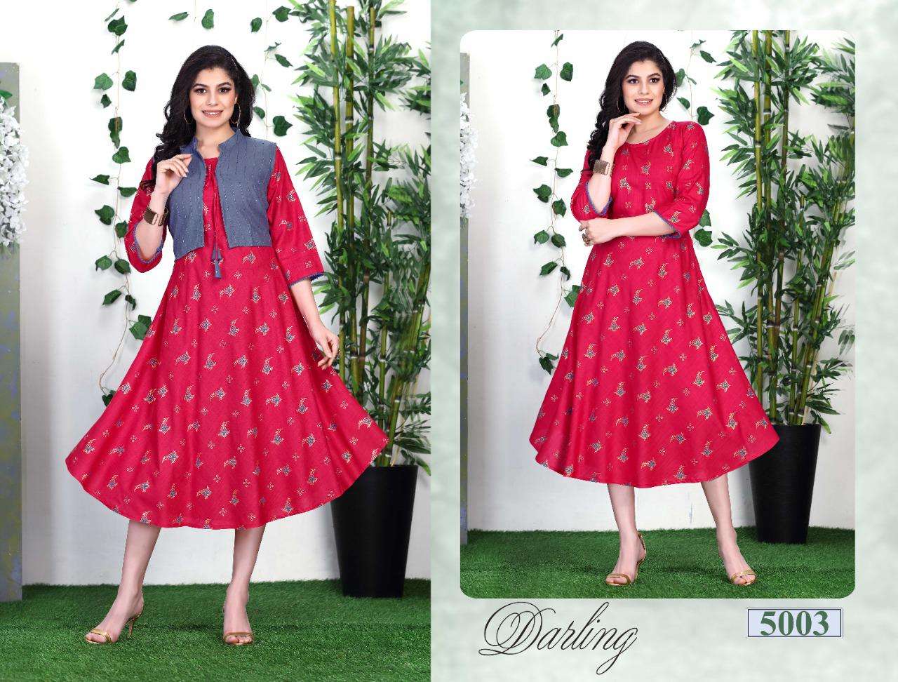 BEAUTY QUEEN SAISHA HEAVY RAYON 14 KG All over foil printed kurta and sequence  work done on jacket KURTI CATALOG WHOLESALER BEST RATE