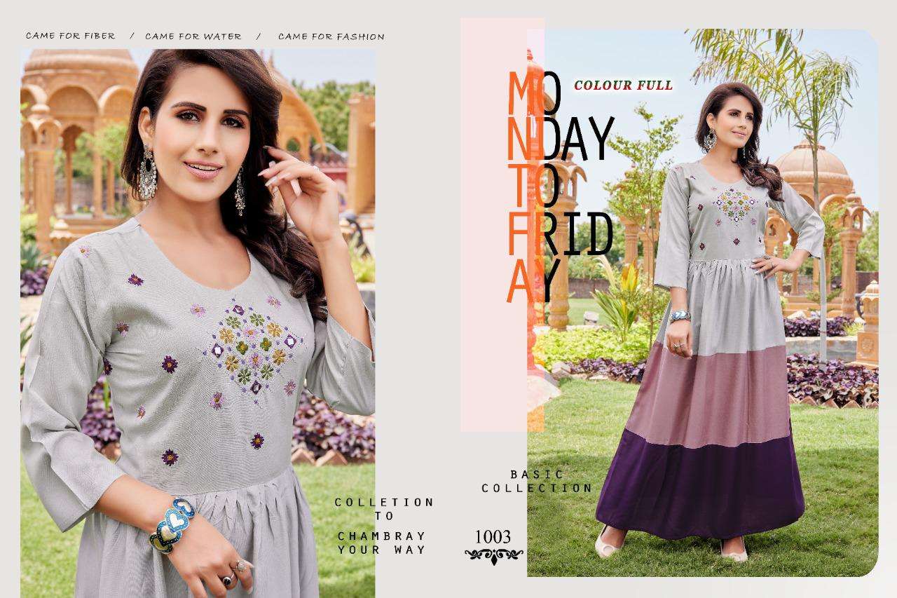 COLOUR FULL HEAVY RAYON 14 KG Fancy LONG KURTI WITH EMBROIDERY 🪡 WORK  WITH THREE LAYERS KURTI CATALOG WHOLESALER BEST RATE