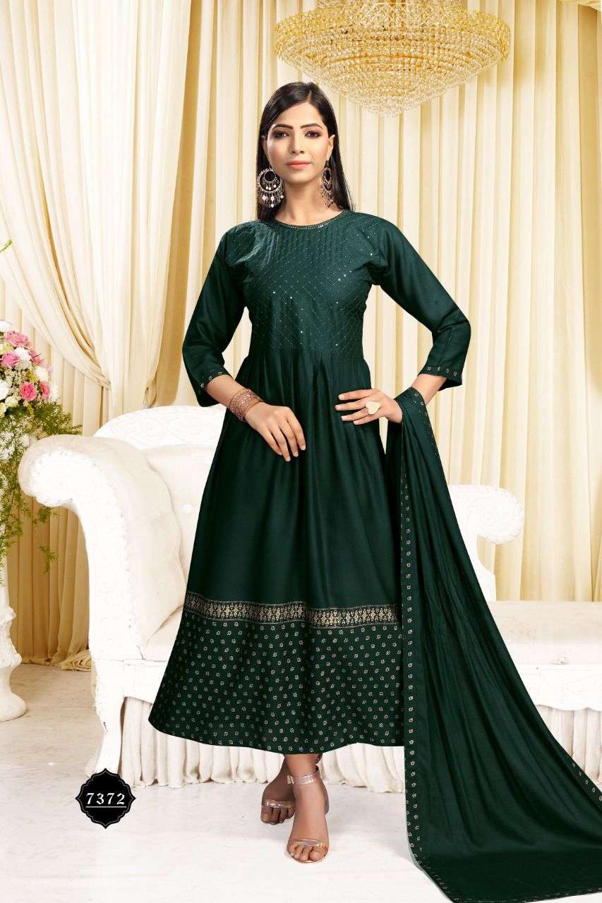 CRYSTAL HEAVY RAYON WORK AND FOIL PRINT WITH DUPATTA KURTI CATALOG WHOLESALER BEST RATE