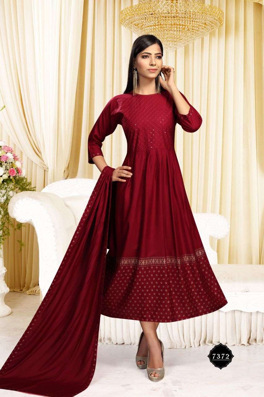 CRYSTAL HEAVY RAYON WORK AND FOIL PRINT WITH DUPATTA KURTI CATALOG WHOLESALER BEST RATE