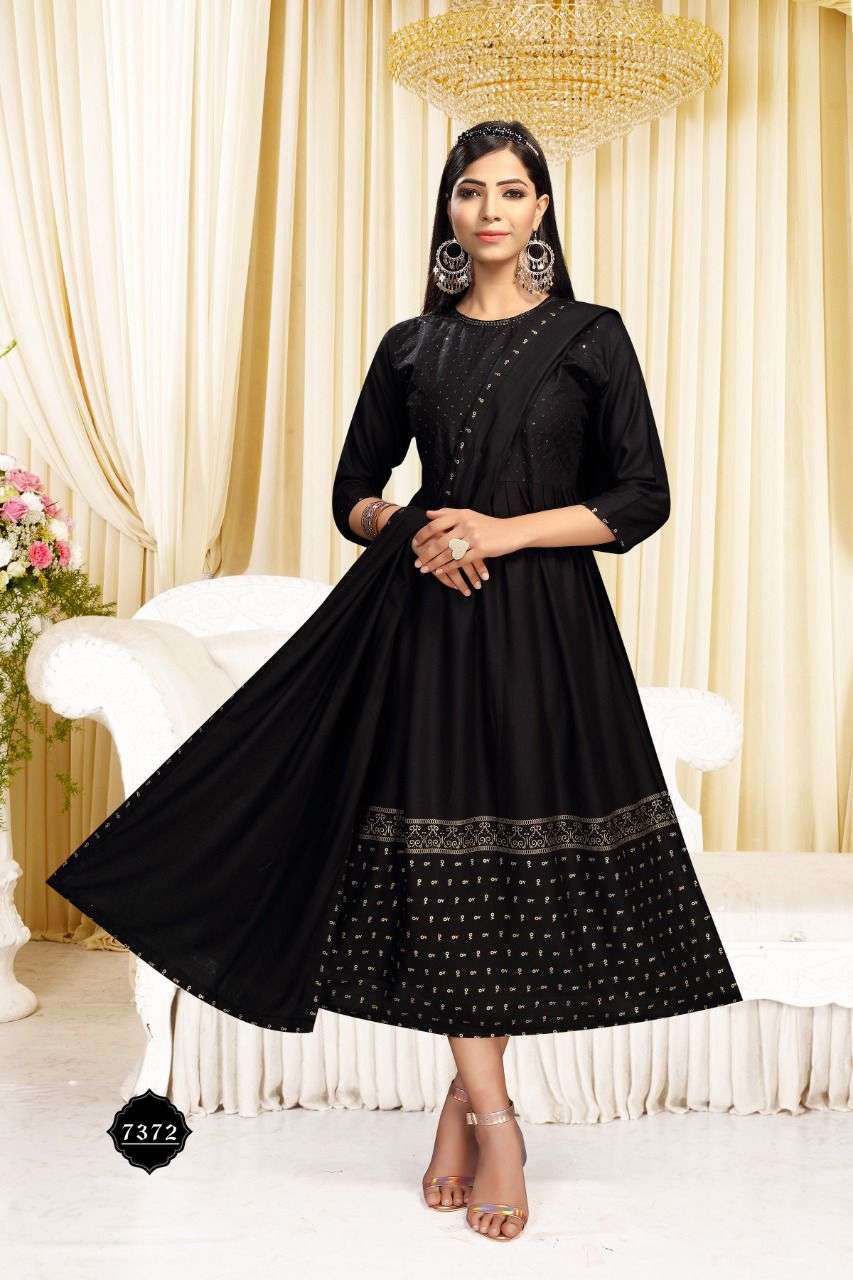 CRYSTAL HEAVY RAYON WORK AND FOIL PRINT WITH DUPATTA KURTI CATALOG WHOLESALER BEST RATE