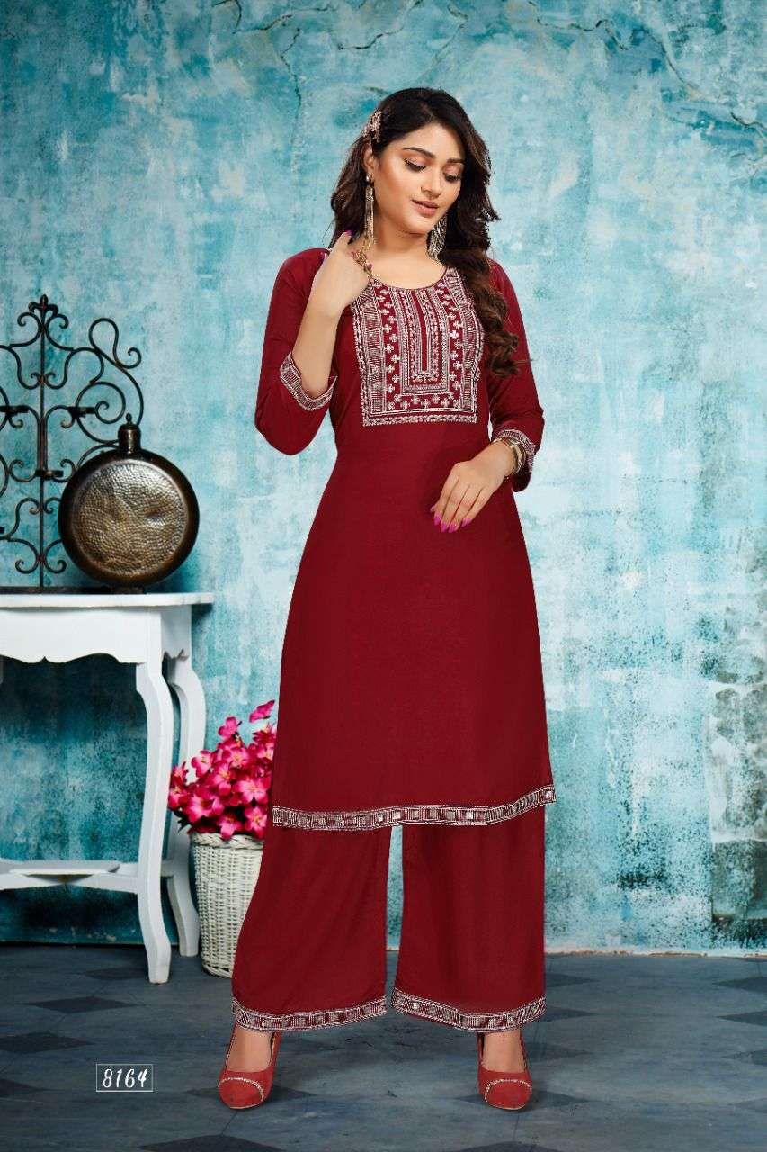 MASTANI HEAVY RAYON SEQUENCE WORK KURTI PLAZOO SET CATALOG WHOLESALER BEST RATE