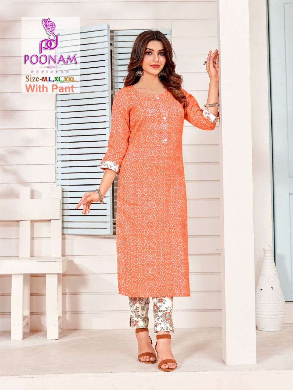 poonam colorbar casual wear kurti with pant pair