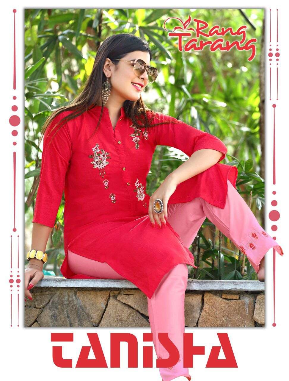 RANG TARANG Tanisha 2 Coral silk Chinon With Inner(Astar) cotton pant designer work CATALOG WHOLESALER BEST RATE