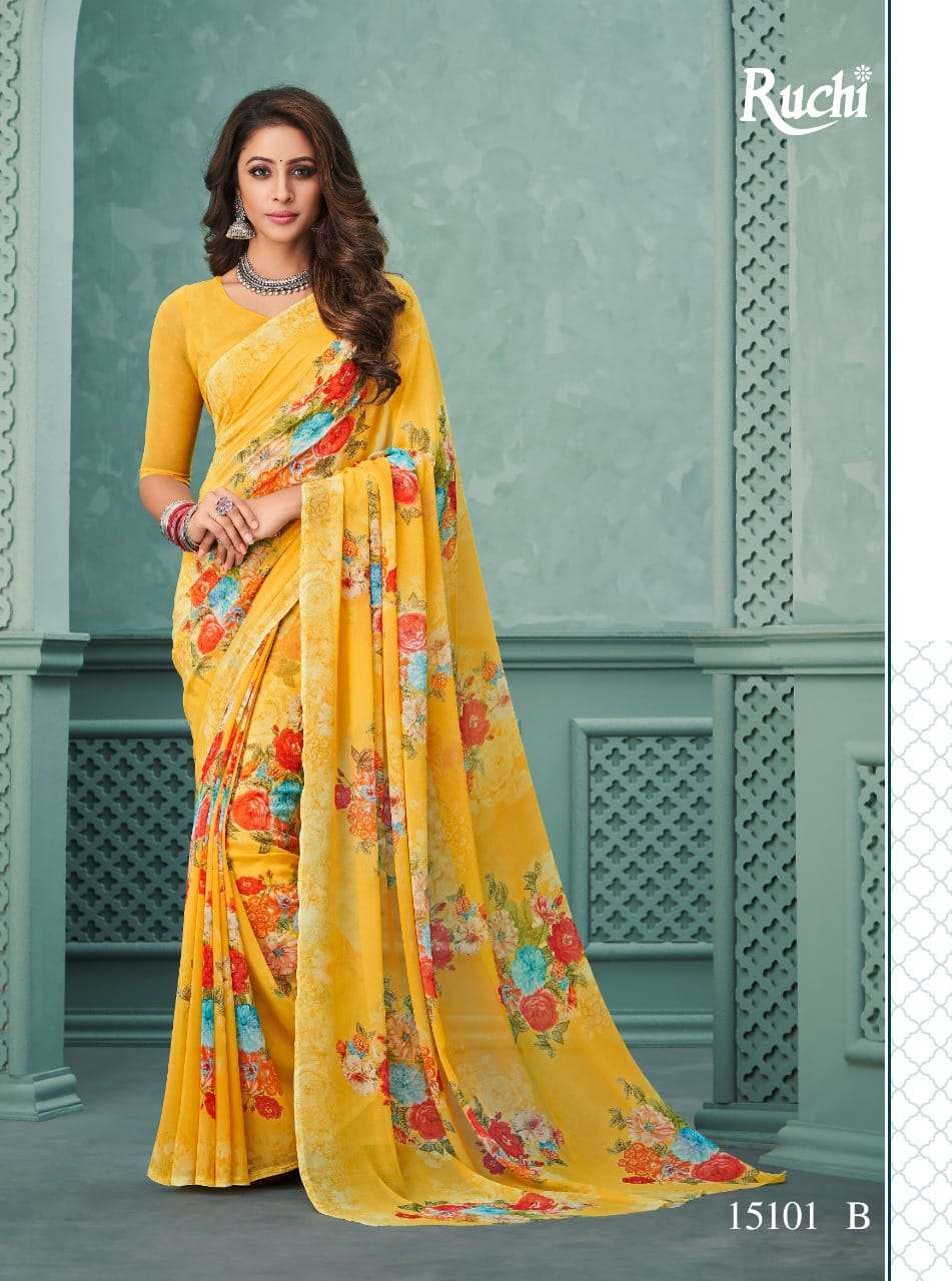 ruchi sarees vicyory pure georgette printed sarees catalogue