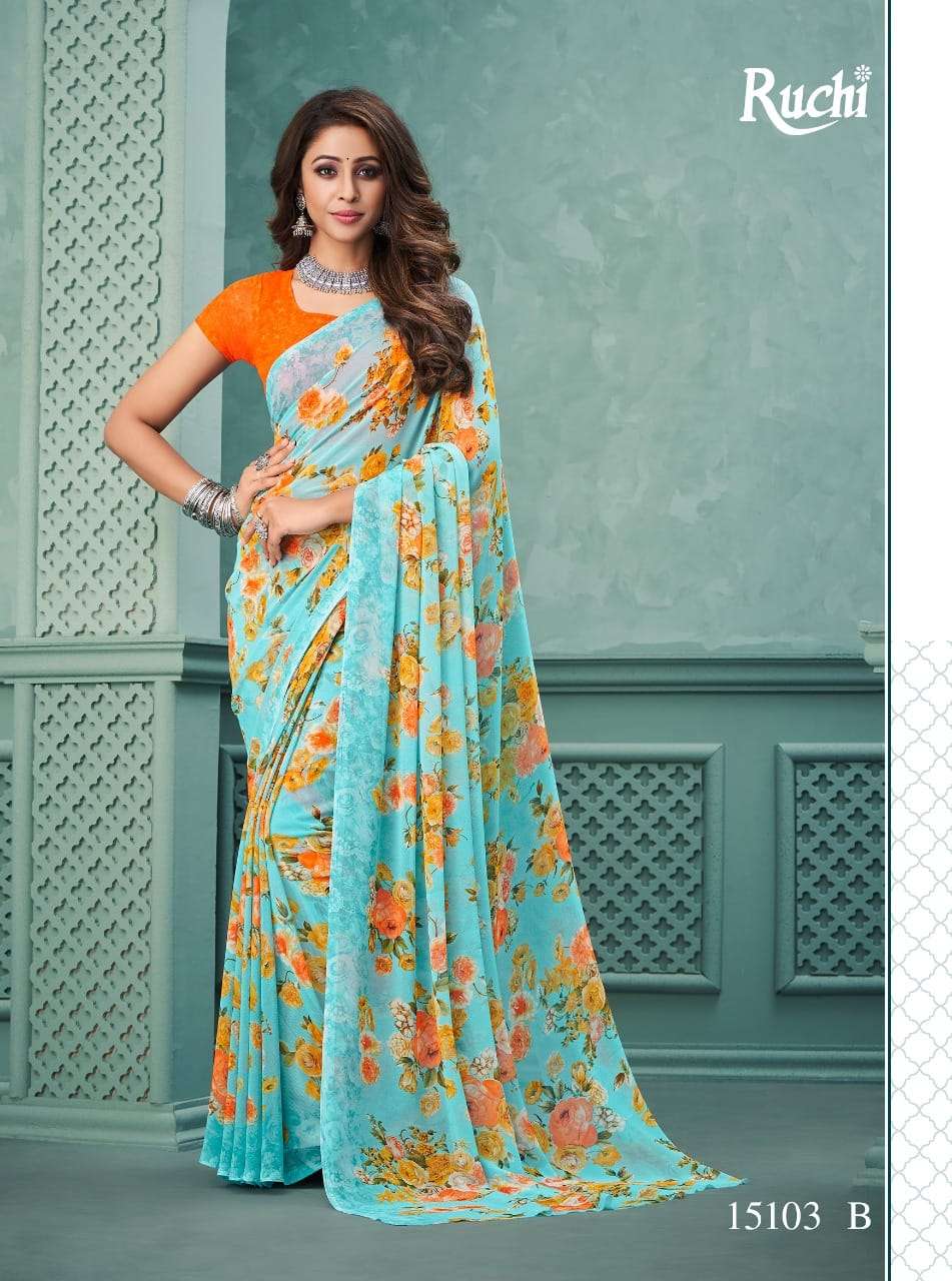ruchi sarees vicyory pure georgette printed sarees catalogue