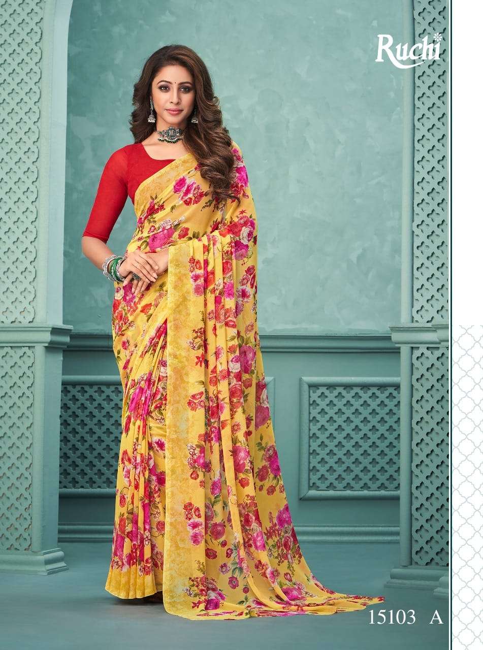 ruchi sarees vicyory pure georgette printed sarees catalogue