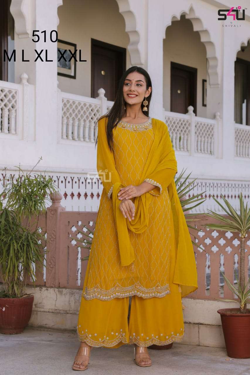 s4u 510 design yellow color kurti combo set of top bottom with dupatta specially for haldi