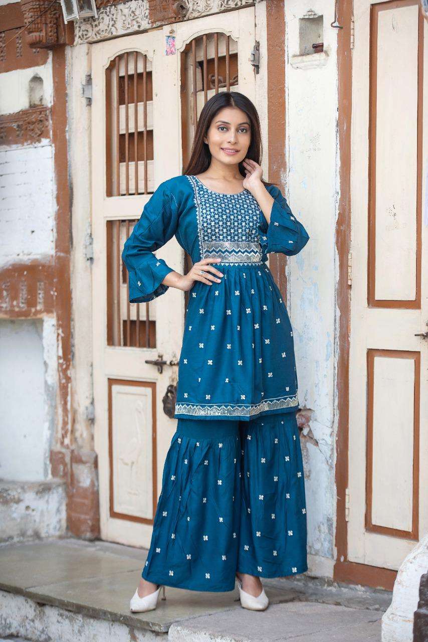 SUNEHRI Heavy Reyon SARARA or kurti embroidery work KURTI CATALOG WHOLESALER BEST RATE