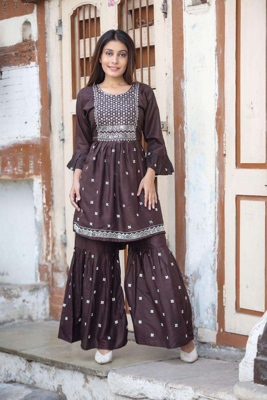 SUNEHRI Heavy Reyon SARARA or kurti embroidery work KURTI CATALOG WHOLESALER BEST RATE