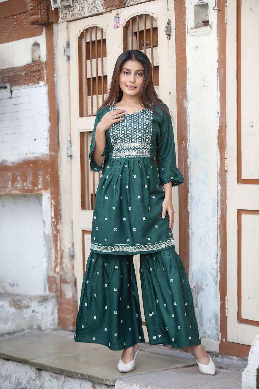 SUNEHRI Heavy Reyon SARARA or kurti embroidery work KURTI CATALOG WHOLESALER BEST RATE