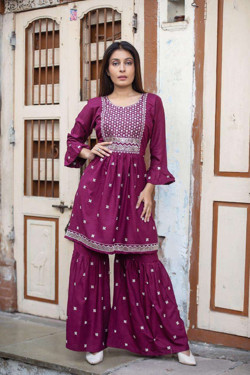 SUNEHRI Heavy Reyon SARARA or kurti embroidery work KURTI CATALOG WHOLESALER BEST RATE