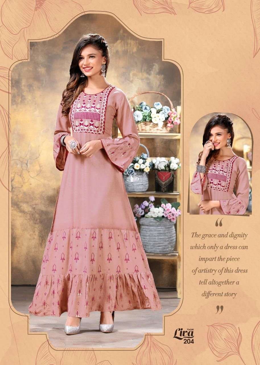 FASHION TALK LIVA 2 HEAVY RAYON SULB WITH PRINT Embroidery work with long ghera KURTI CATALOG WHOLESALER BEST RATE