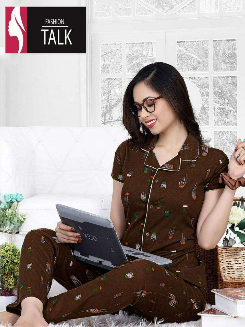 FASHION TALK VOL.2496 Heavy Shinker Hosiery Cotton Color Night Suits CATALOG WHOLESALER BEST RATE