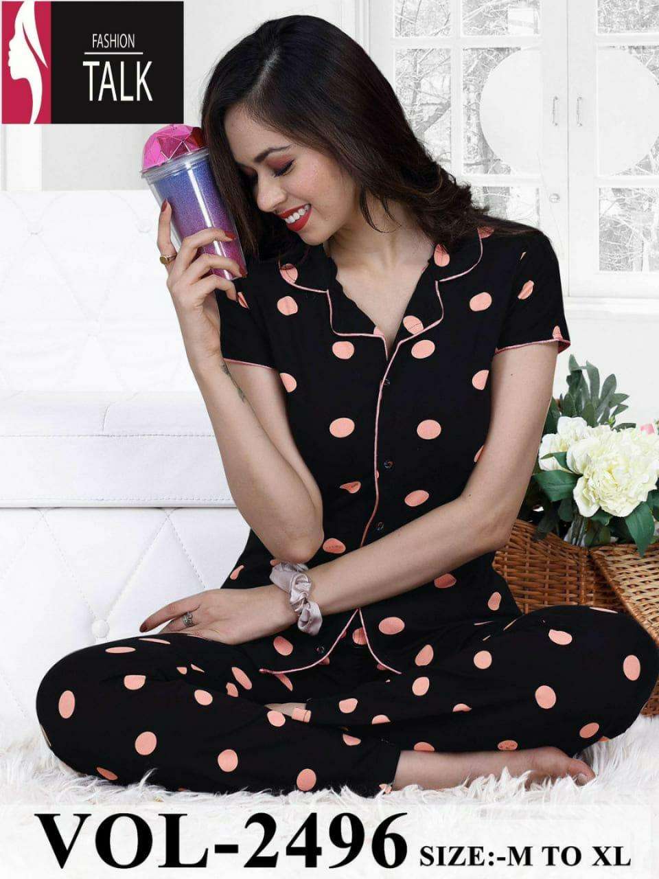 FASHION TALK VOL.2496 Heavy Shinker Hosiery Cotton Color Night Suits CATALOG WHOLESALER BEST RATE