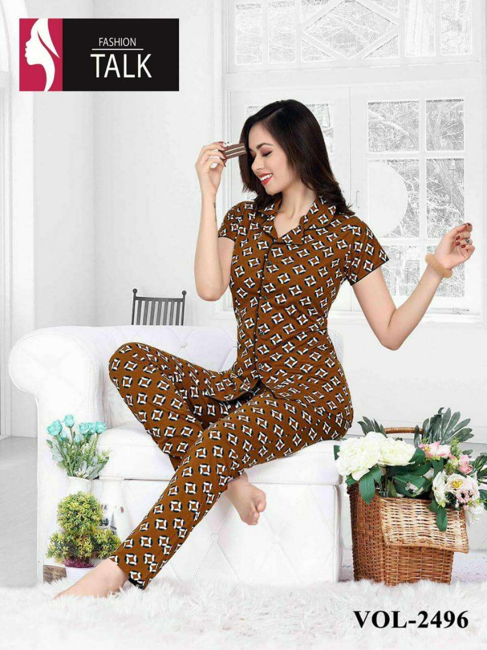 FASHION TALK VOL.2496 Heavy Shinker Hosiery Cotton Color Night Suits CATALOG WHOLESALER BEST RATE