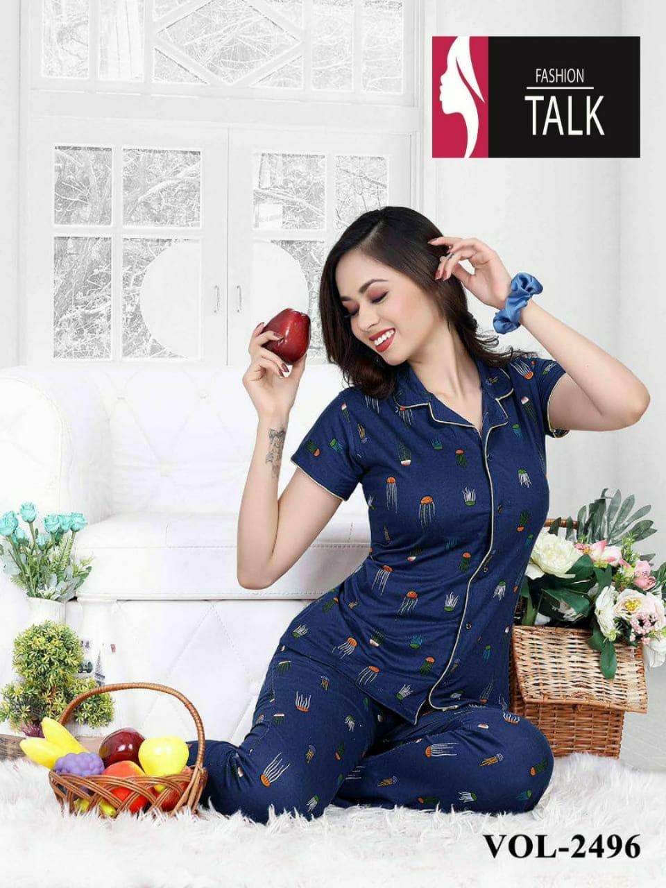 FASHION TALK VOL.2496 Heavy Shinker Hosiery Cotton Color Night Suits CATALOG WHOLESALER BEST RATE
