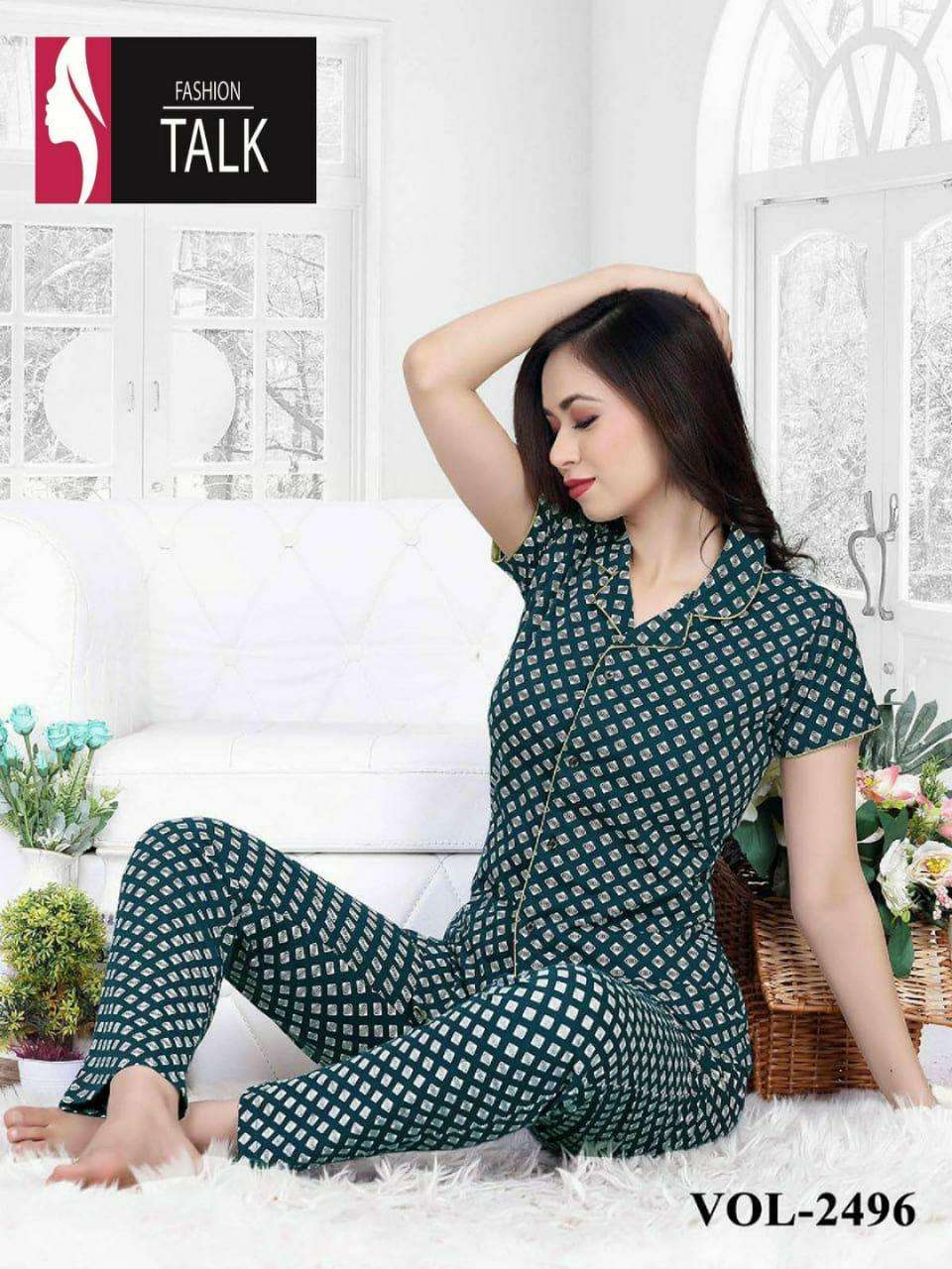 FASHION TALK VOL.2496 Heavy Shinker Hosiery Cotton Color Night Suits CATALOG WHOLESALER BEST RATE