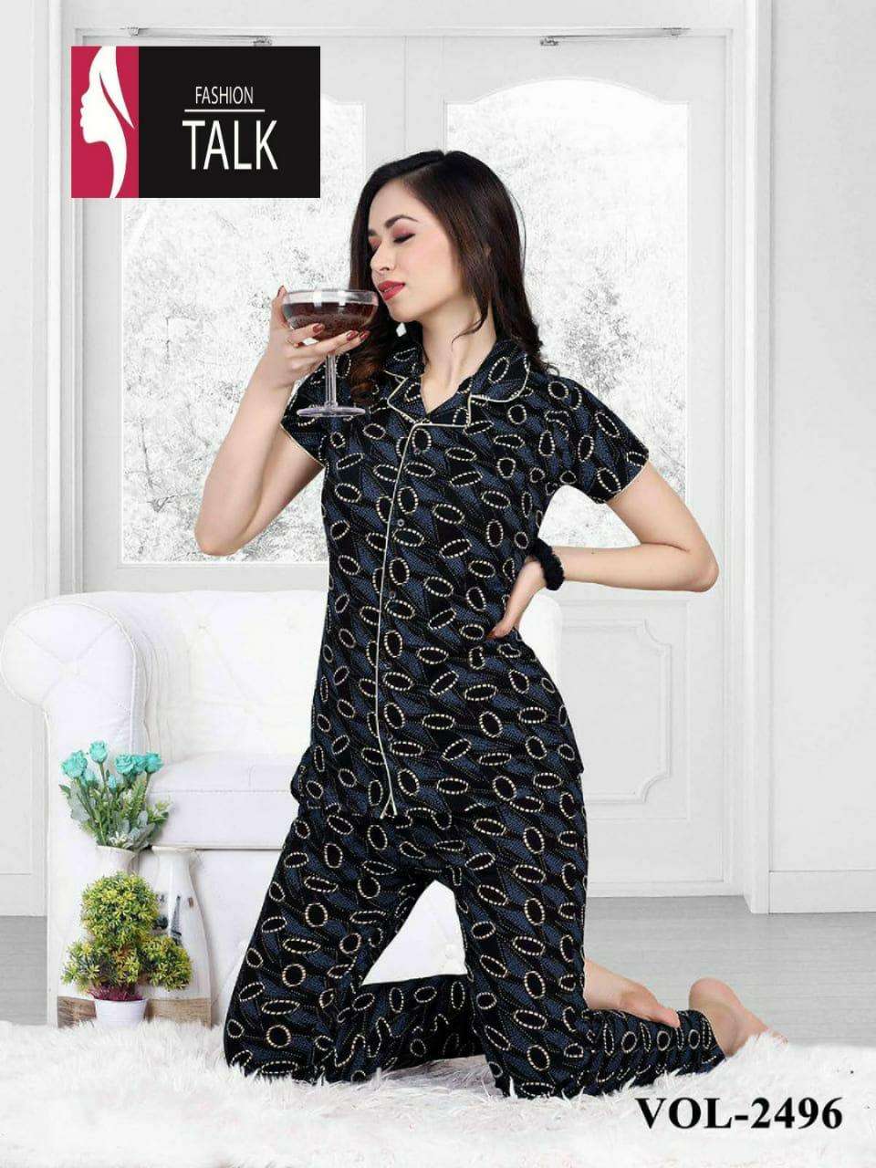 FASHION TALK VOL.2496 Heavy Shinker Hosiery Cotton Color Night Suits CATALOG WHOLESALER BEST RATE