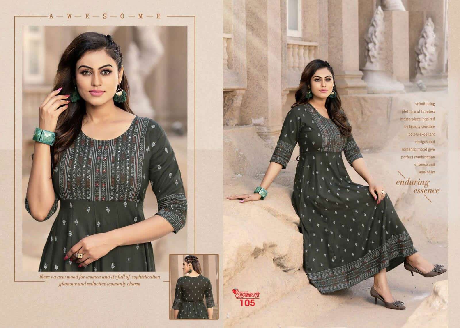 GOLDEN STRAWBERRY HEAVY RAYON SLUB WITH PRINT WITH HANDWORK KURTI CATALOG WHOLESALER BEST RATE