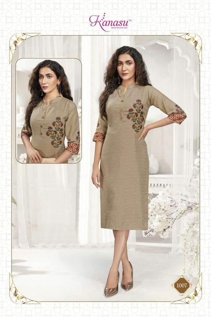  KANASU ROOHI VOL-2 HEAVY REYON JUTE (14KG) STRAIGHT WITH SLEEVES WORK COMPUTER KURTI CATALOG WHOLESALER BEST RATE