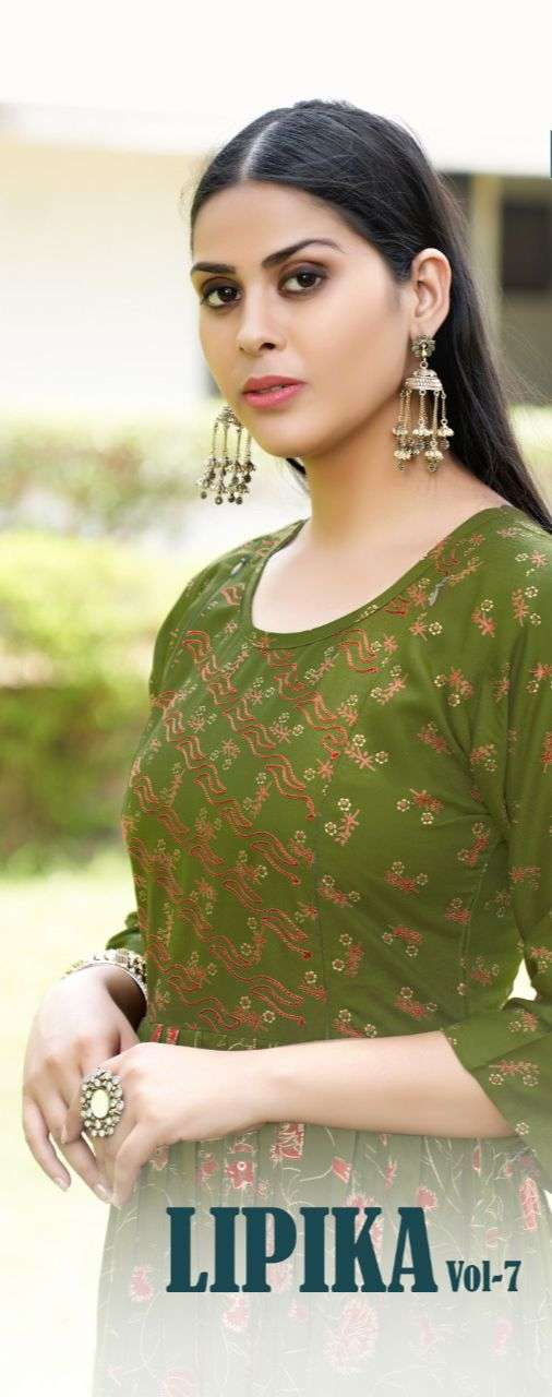 LIPIKA7 HEAVY RAYON THREAD WORK IN TOP With a combination of THREAD WORK AND PRINTS KURTI CATALOG WHOLELSALER BEST RATE