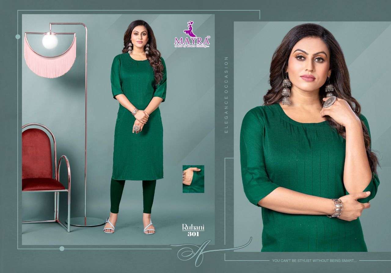 MAYRA RUHANI Sequence chinon silk with stiching pattern with side pocketside pocket with straight kurti on Chinon silk cloth with sequence work on front  panel KURTI CATALOG WHOLESALER BEST RATE 