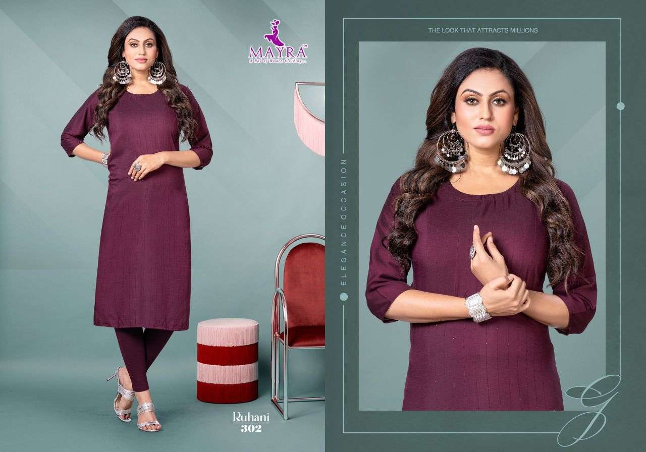 MAYRA RUHANI Sequence chinon silk with stiching pattern with side pocketside pocket with straight kurti on Chinon silk cloth with sequence work on front  panel KURTI CATALOG WHOLESALER BEST RATE 