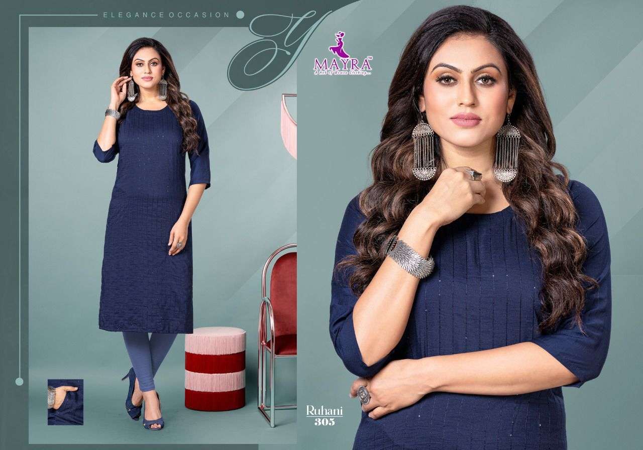 MAYRA RUHANI Sequence chinon silk with stiching pattern with side pocketside pocket with straight kurti on Chinon silk cloth with sequence work on front  panel KURTI CATALOG WHOLESALER BEST RATE 