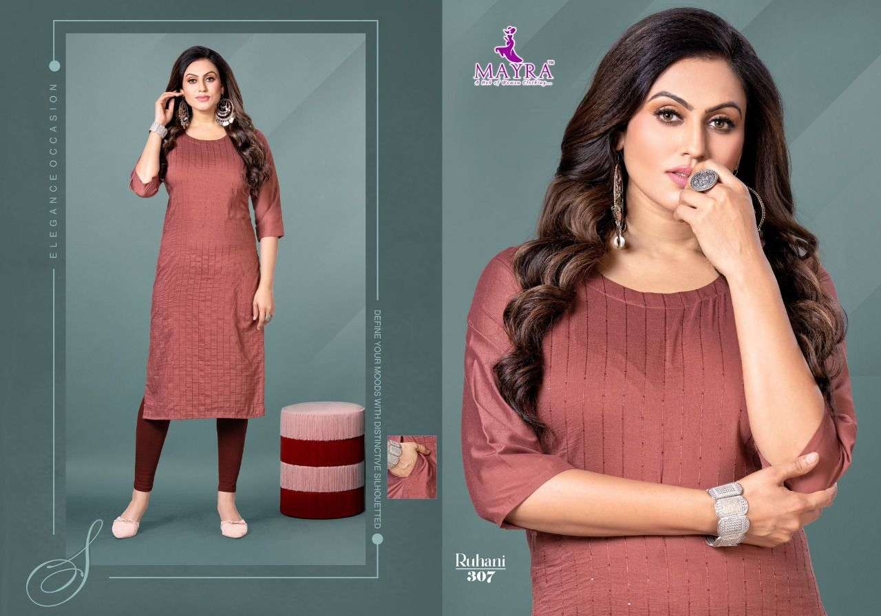 MAYRA RUHANI Sequence chinon silk with stiching pattern with side pocketside pocket with straight kurti on Chinon silk cloth with sequence work on front  panel KURTI CATALOG WHOLESALER BEST RATE 