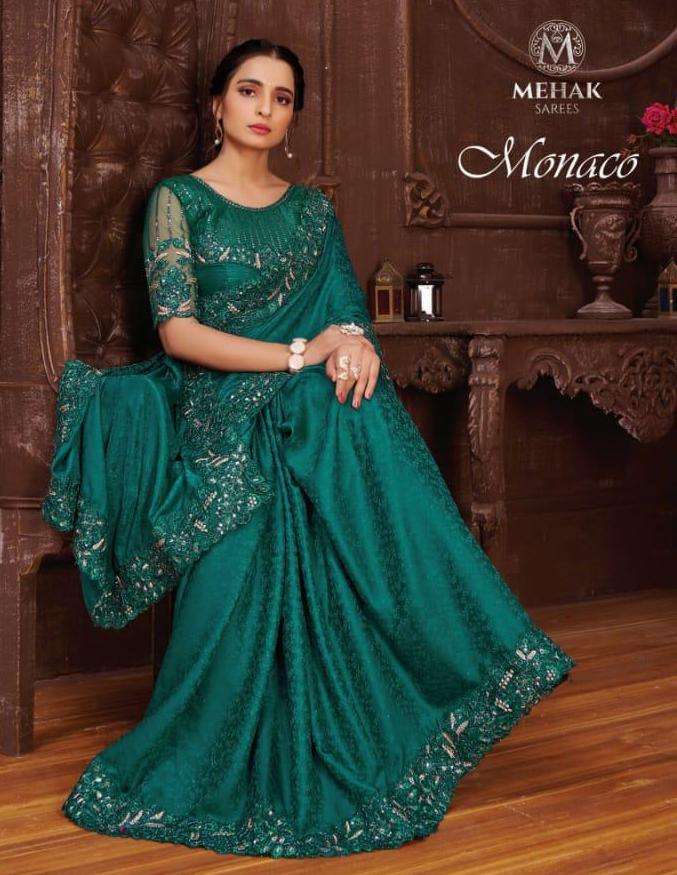 mehak sarees monaco 428-431 design colors wedding party wear sarees 