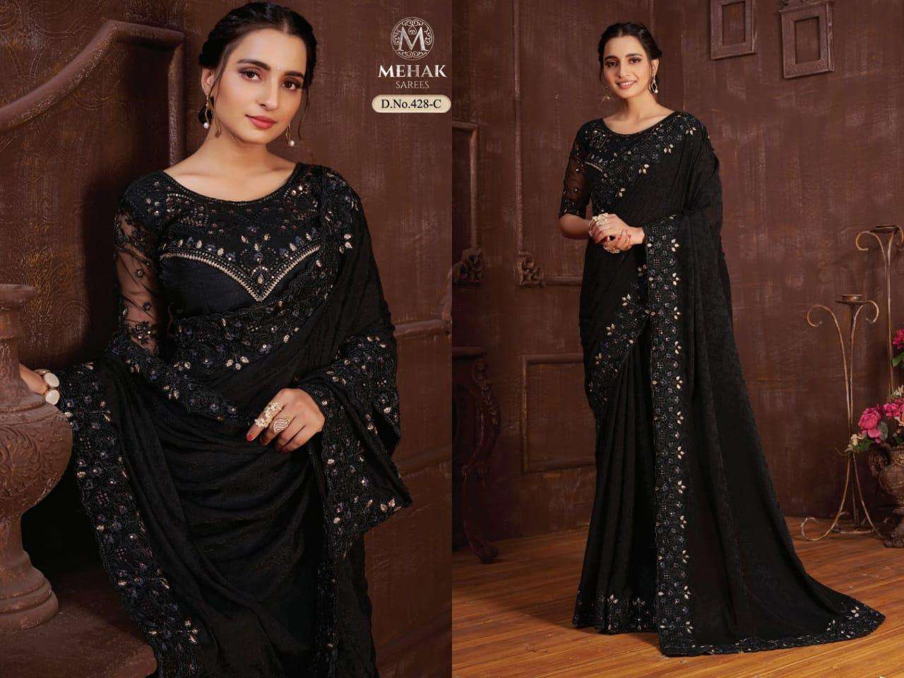 mehak sarees monaco 428-431 design colors wedding party wear sarees 