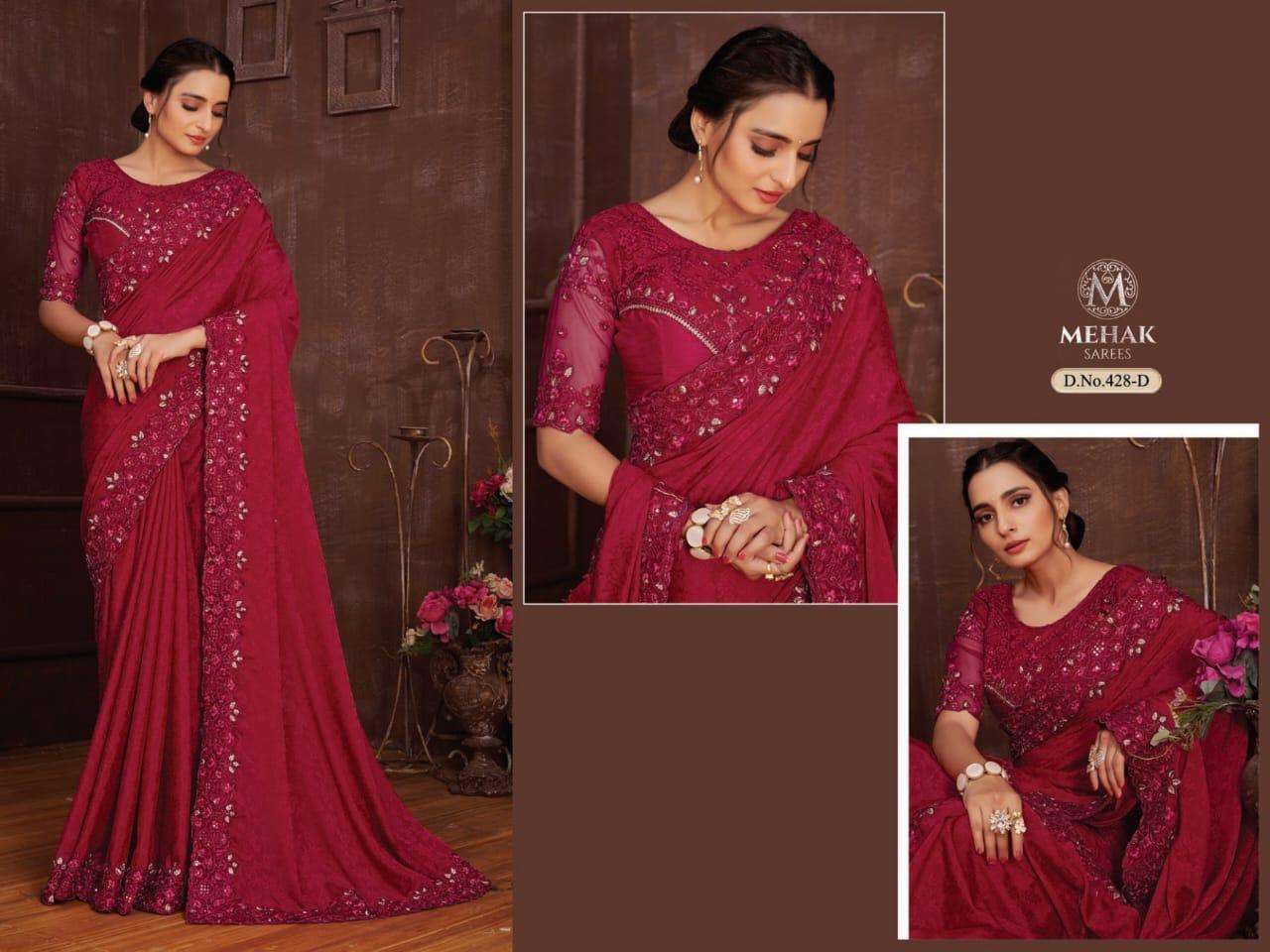 mehak sarees monaco 428-431 design colors wedding party wear sarees 