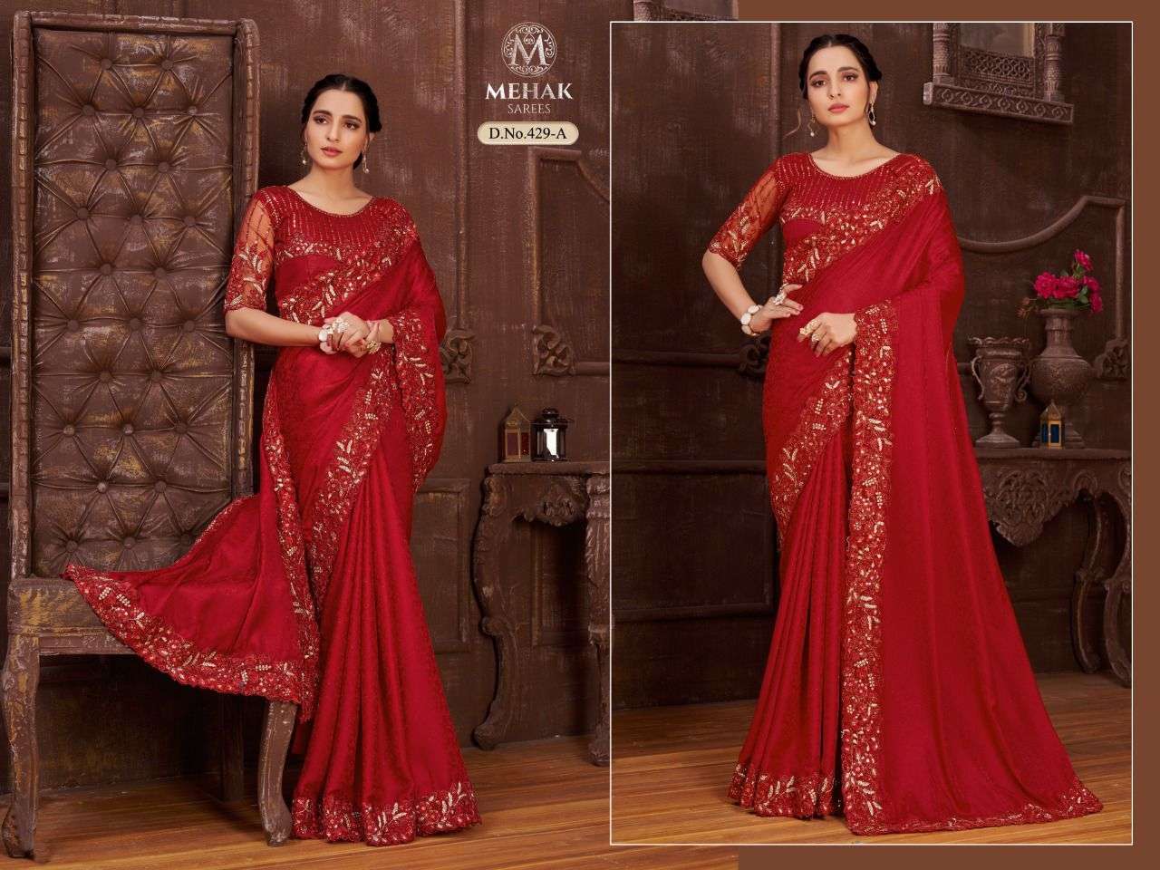 mehak sarees monaco 428-431 design colors wedding party wear sarees 