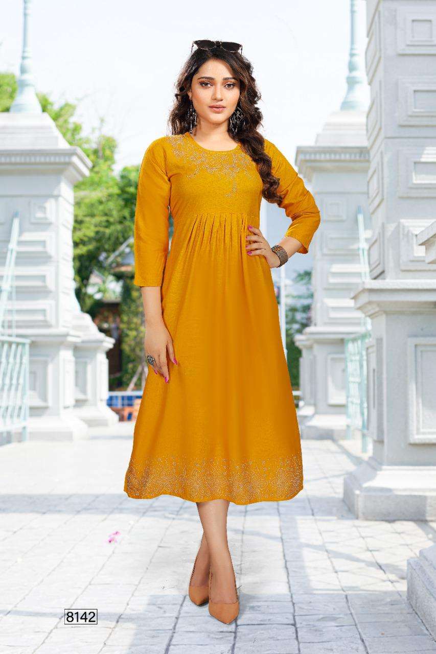 New Albeli HEAVY Reyon stone work frock style KURTI CATALOG WHOLESALER BEST RATE