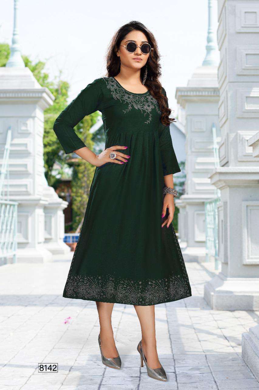 New Albeli HEAVY Reyon stone work frock style KURTI CATALOG WHOLESALER BEST RATE