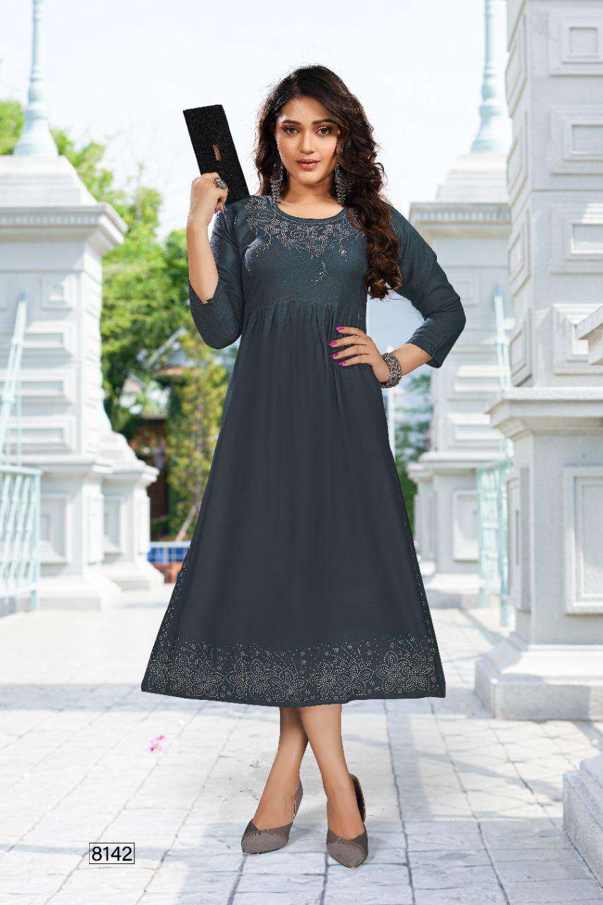 New Albeli HEAVY Reyon stone work frock style KURTI CATALOG WHOLESALER BEST RATE