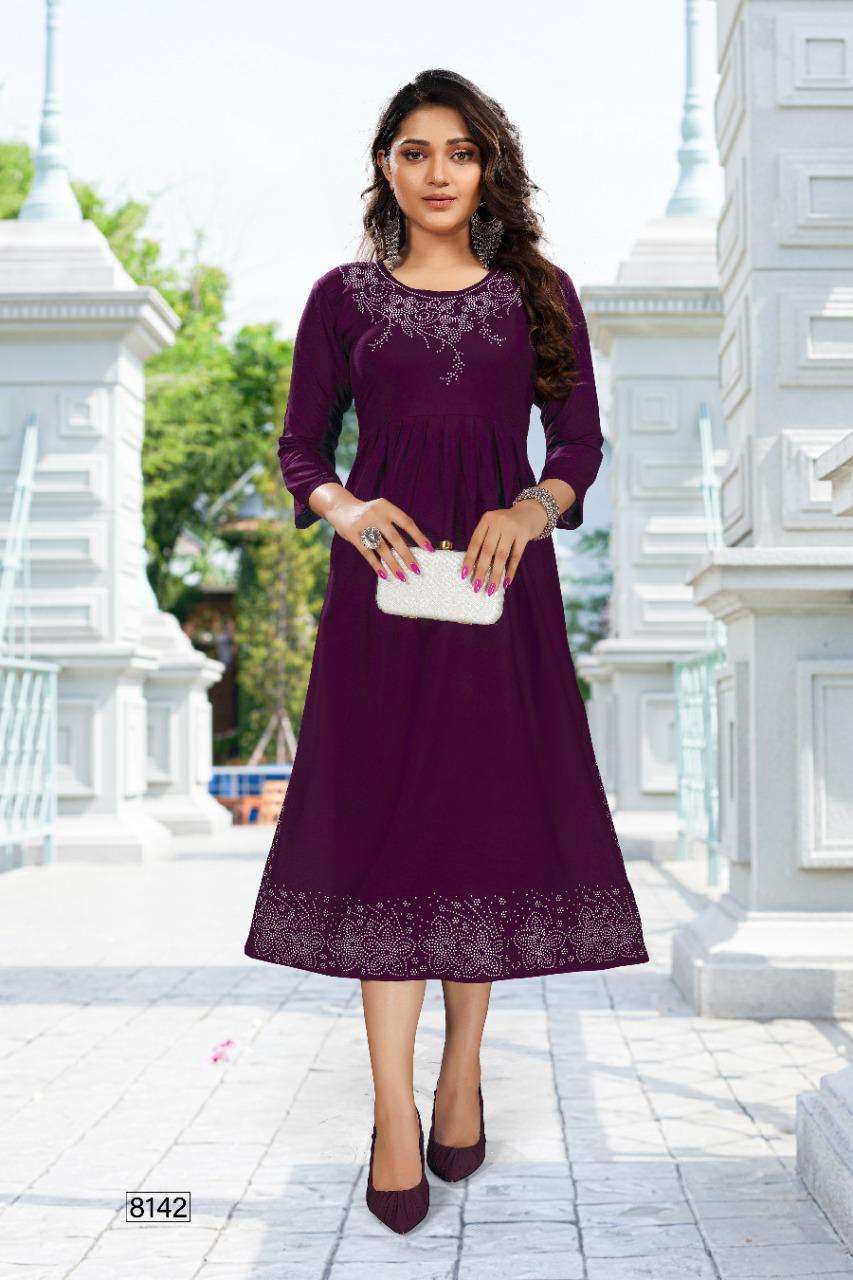 New Albeli HEAVY Reyon stone work frock style KURTI CATALOG WHOLESALER BEST RATE
