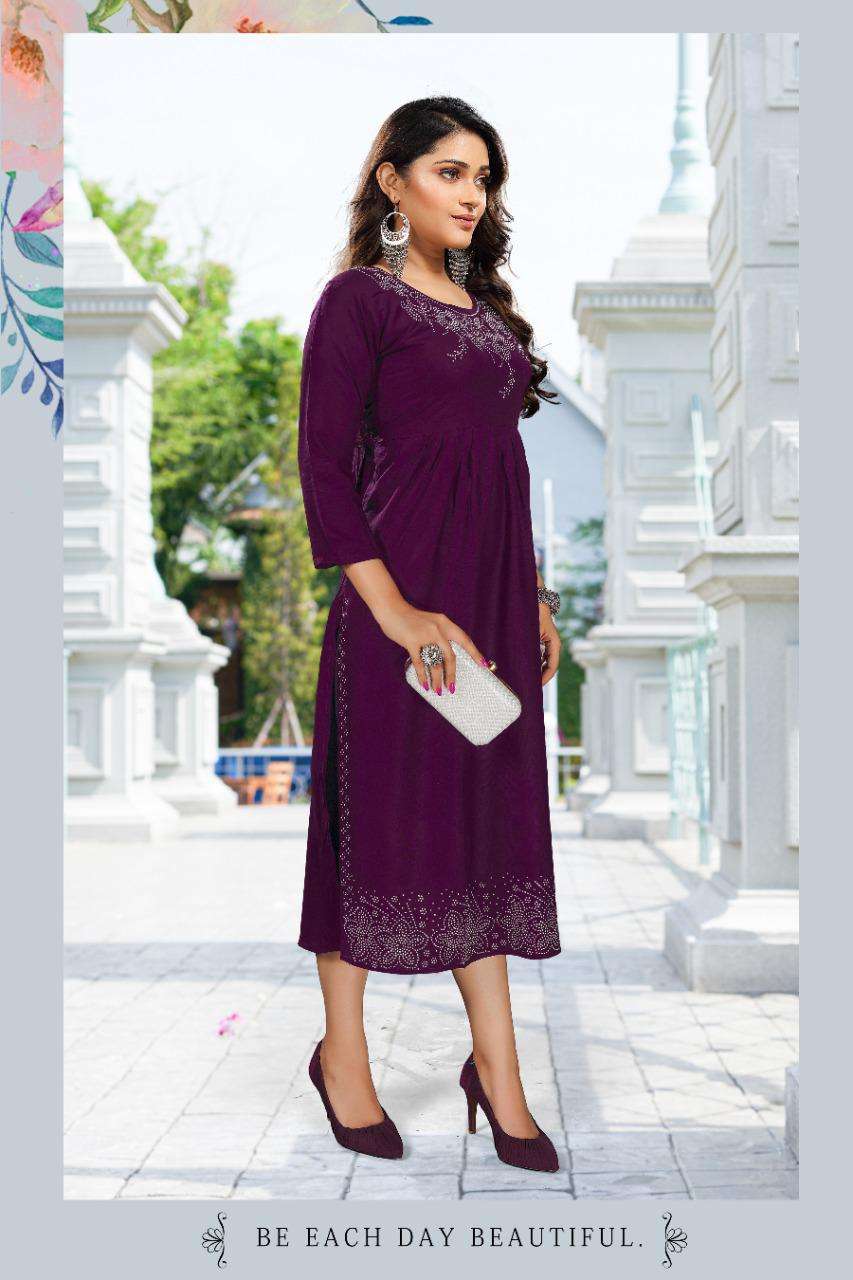 New Albeli HEAVY Reyon stone work frock style KURTI CATALOG WHOLESALER BEST RATE